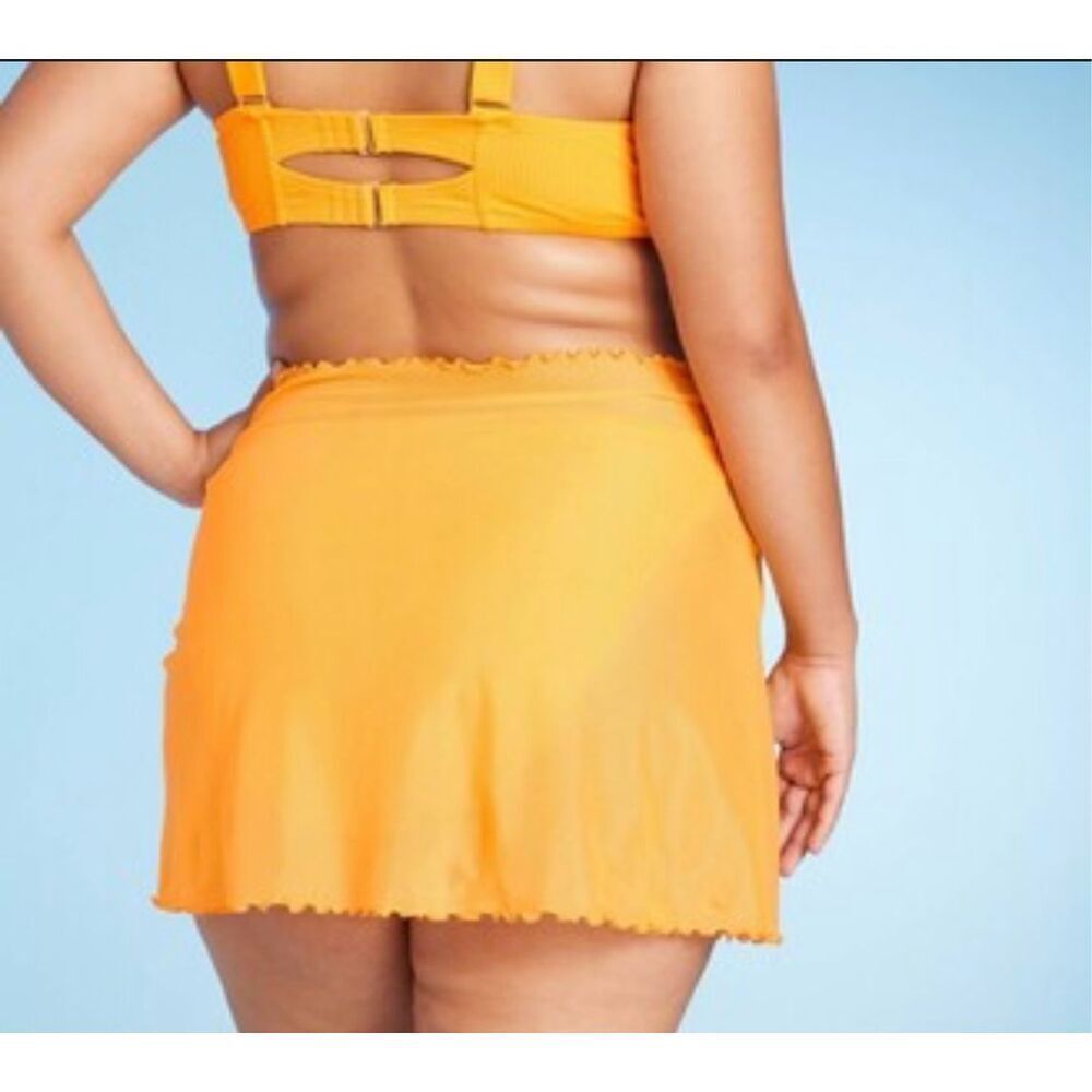 🌸 Wild Fable Orange Lettuce Edge Sarong Tie Skirt Swim Coverup Size 1X